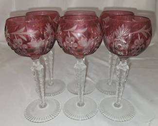 6 Red Crystal Grape Design Hock Wine Glass
