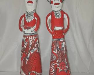 Pair of Vintage clay folk art style statues
