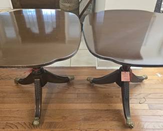 Vintage Pair of brass claw feet mahogany tables
