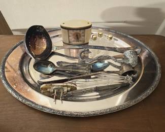 Silverplated tray and collectibles
