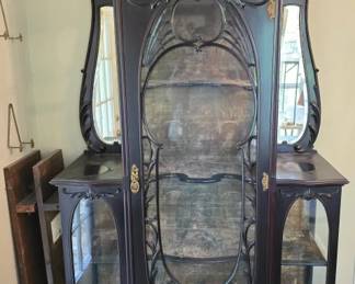 Antique Gothic Style Velvet Lined Display Cabinet
