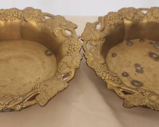 Pair of brass grape pattern bowls
