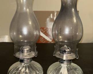 Pair of vintage glass oil lamps
