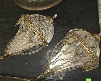 Brass & Crystal Decorative Wall Sconces AS IS
