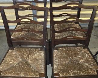 Set of 4 Wooden Wicker Bottom Chairs

