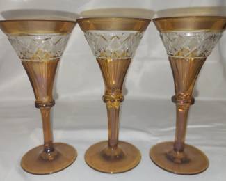3 antique amber color crystal champagne glasses
