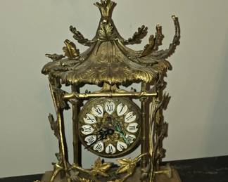 Gold Metal Decorative Pagoda Clock with Key AS IS
