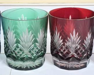Set of 4 Colored Etched Glasses
