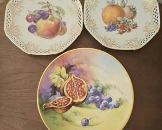 Vintage Lot of 3 hand painted fruit plates
