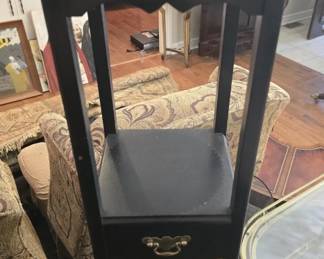 2 tier black wood table with drawer
