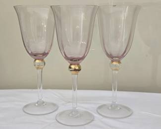 3 Vintage Rose Colored Stemmed Glasses AS IS
