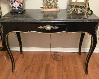 Beautiful Black Wood Base Marble Top Accent Table
