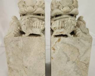 Vintage Marble Asian Foo Dog Bookends
