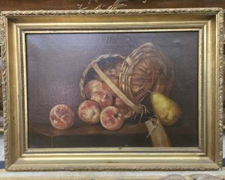 Framed oil on canvas of fruit
