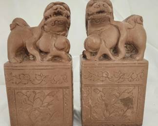 Pair of Vintage Carved Soapstone Foo Dog Bookends
