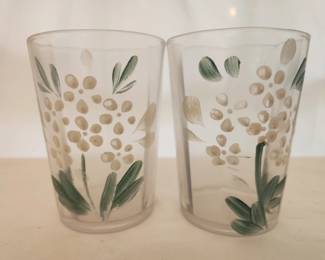 Pair of Fenton hand painted glasses small damage
