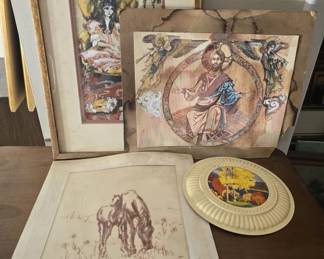Estate Lot of 4 hand painted Artworks
