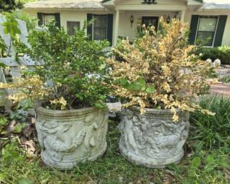 Pair of gorgeous concrete planters with plants
