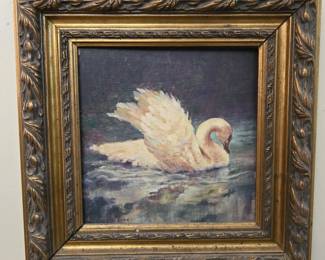 Vintage Original Painting on board of a swan
