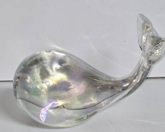 Opalescent Decorative Glass Whale Paperweight
