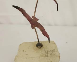 Stone & Metal Seagull Sculpture Signed
