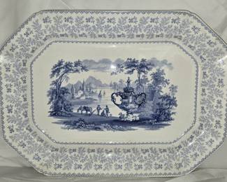 Antique Large Vase Blue & White Ceramic Platter
