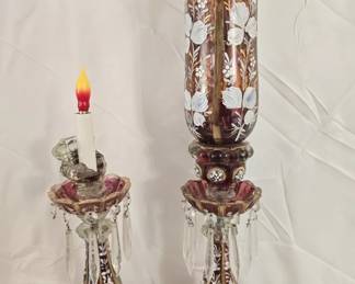 Antique Painted Bohemian Baccarat Lamps AS IS

