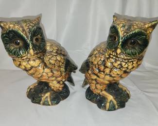Pair of Ceramic glazed owl figurines
