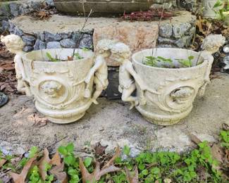 Pair of cherub style plant pots NOT CONCRETE
