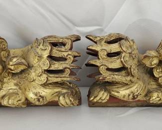 Antique Hand Carved Gold Gilt Wood Asian Plaques
