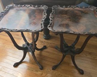 Pair of gorgeous wood claw feet side tables
