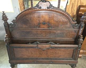 Stunning Antique Wood Carved Head & Footboard
