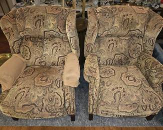 Pair of Upholstered Wingback Reclining Chairs
