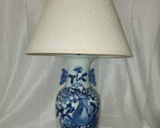 Antique blue and white vase turned into a lamp
