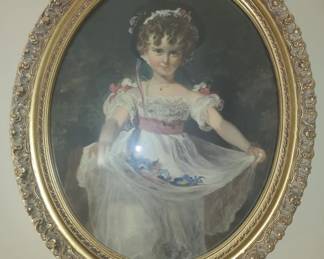 Antique picture frame with art
