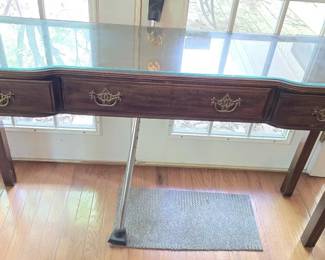 Wooden 3 Drawer Foyer Table with Glass Top
