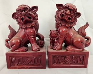 Pair of Red Asian Foo Dog Bookends
