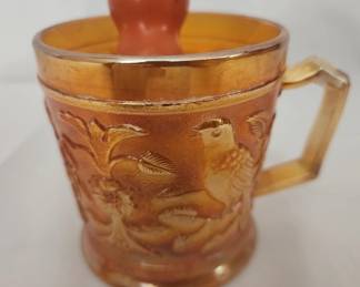 Imperial Marigold Carnival Glass Robins Mug
