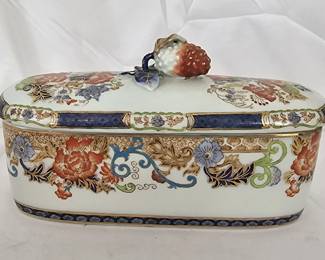 Old English Styled Oval Ceramic Dish with Lid
