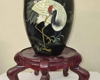 Decorative Black Ceramic Bird Ginger Jar with Lid
