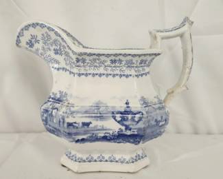 Antique Blue and White Ceramic Pitcher
