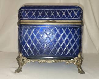 Vintage Bohemian cobalt glass casket
