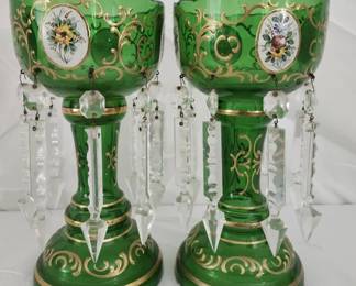 Pair of Antique Hand Painted Candle Lusters
