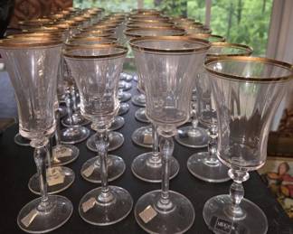 Set of 33 Mikasa Gold Rimmed Wine Glasses
