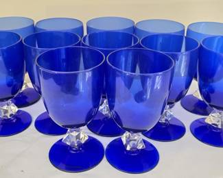 Set of 12 Cobalt Blue Stemmed Glasses
