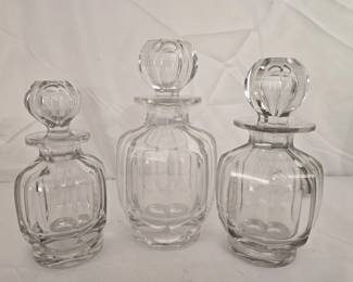 Heavy set of 3 Thick Glass Decanters AS IS
