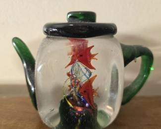Vintage glass pitcher and fish paper weight
