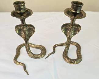 Pair of Brass Cobra Candle Stick Holders

