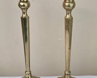Pair of Brass Hexagon Shaped Candle Holders
