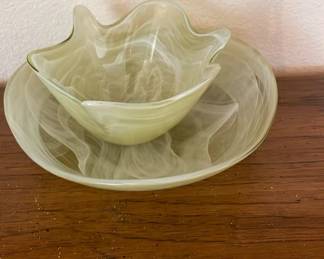 Green glass swirl bowls